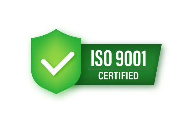 ISO 9001 zertifiziertes Abzeichen, Symbol. Zertifizierungsstempel. Vektoraktiendarstellung. — Stockvektor