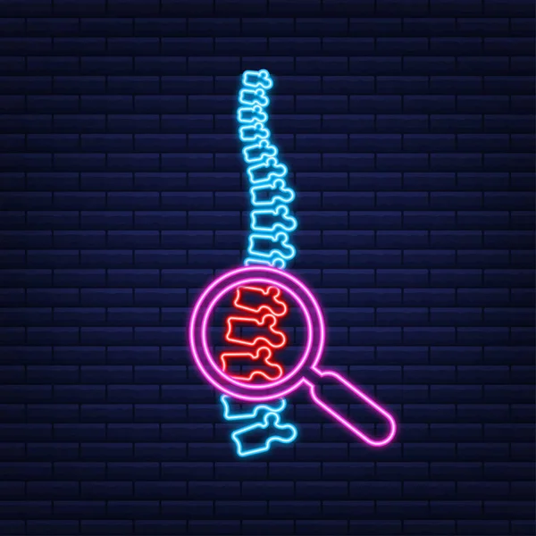 Neon Spine icono gráfico humano. Anatomía humana. Ilustración de stock vectorial — Vector de stock