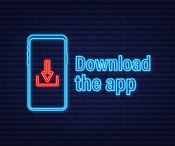 Загрузить страницу мобильного приложения. Пустой экран смартфона для вашего приложения. Скачать неоновый значок приложения