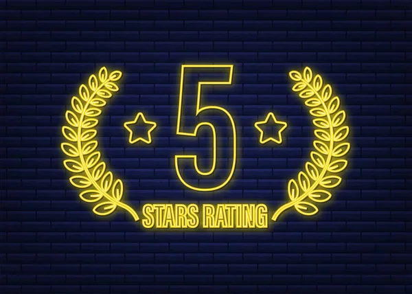 Рейтинг 5 звезд. Значок с неоновой иконкой. Рейтинг клиентов — стоковый вектор