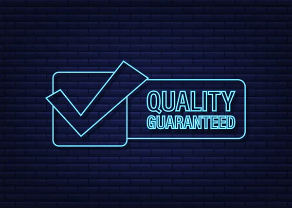 Quality guaranteed neon icon. Check mark. Premium quality symbol. Vector stock illustration. — Stock Vector