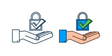 Gerçekçi kalkan, ellerle korunmanın ve güvenilirliğin sembolü. Vektör illüstrasyonu.