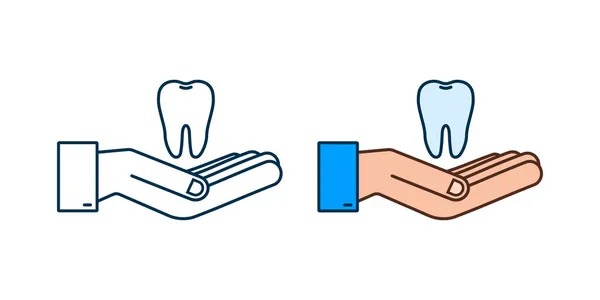 Οδοντίατρος. Υγιή δόντια στα χέρια. Ανθρώπινα δόντια. Εικονογράφηση διανύσματος. — Διανυσματικό Αρχείο