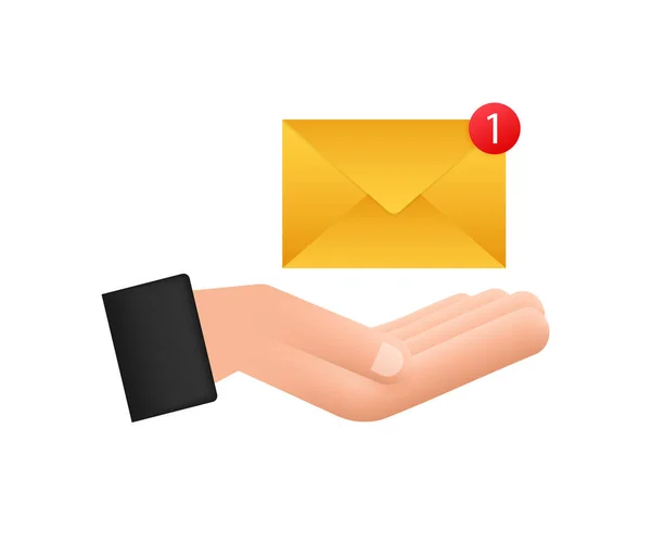 Conceito de notificação por email com as mãos. Novo e-mail. Ilustração vetorial. — Vetor de Stock