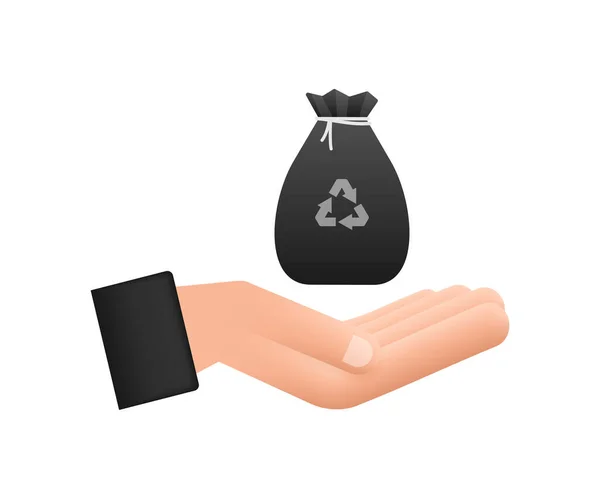 Bolsa de basura en las manos icono. Bolsa de basura. Ilustración de stock vectorial. — Vector de stock