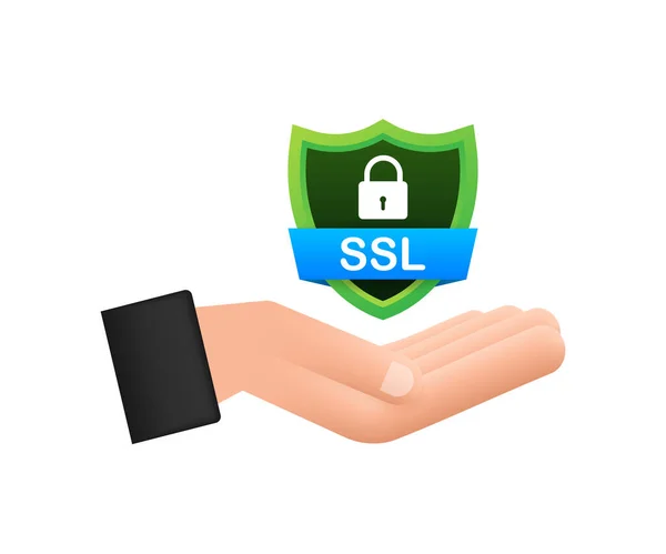 Secure connection icon vector illustration isolated on white background, flat style secured ssl shield symbols on hand. — Stock Vector