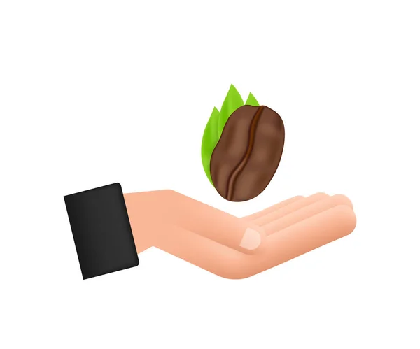 Vector ícone grão de café sobre as mãos para etiqueta de café, embalagem e emblema. — Vetor de Stock