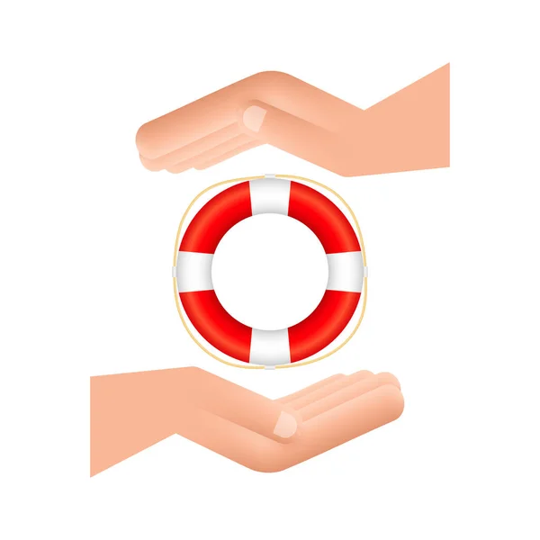 Realistic Style, lifebuoy in hands on White Background. Vector stock illustration. — Stock Vector