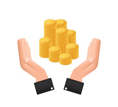 El sikkeleri ile düz çizim. Web sitesi vektör simgesi. İş konsepti.