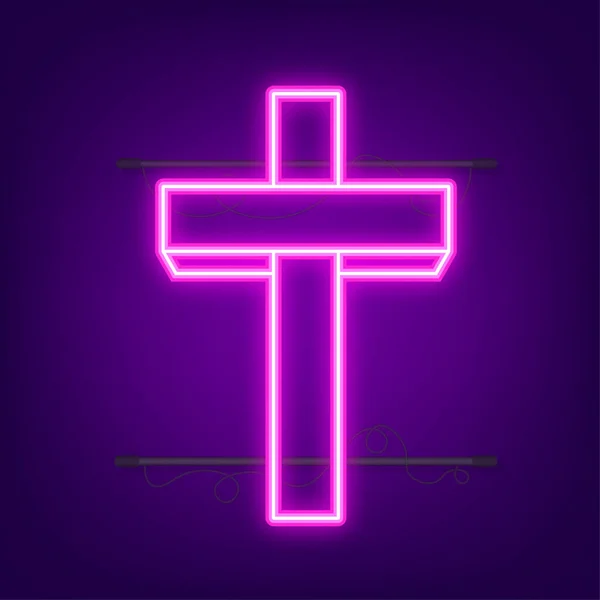 Cross wood neon icon. Religion icon. Vector stock illustration. — Stock Vector