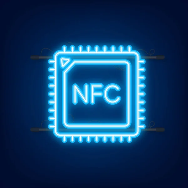Ασύρματο σήμα πληρωμής χωρίς επικοινωνία. Τεχνολογία NFC. Εικονογράφηση διανύσματος. Εικονίδιο νέον — Διανυσματικό Αρχείο