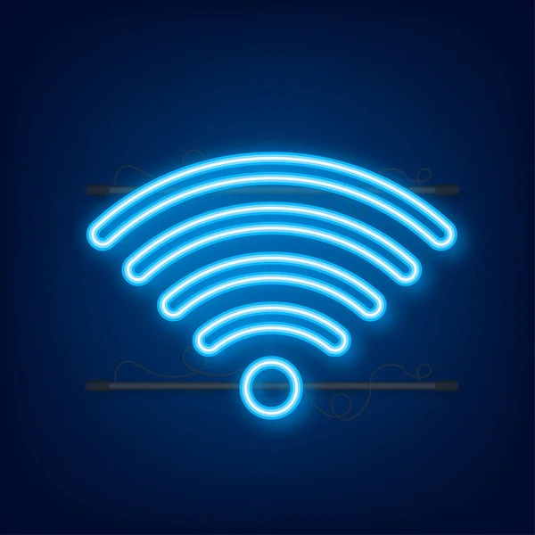 Icône néon sans fil. Pas de wifi. Différents niveaux de signal Wi-Fi. Illustration vectorielle — Image vectorielle