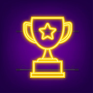 Yıldız ve defne çelenkli Kupa Vektörü Düz Simgesi. Neon simgesi. Vektör illüstrasyonu