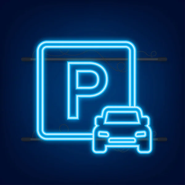 Vorlage mit blauem Parkplatz. Logo, Symbol, Etikett. Neon-Symbol. Web element. Vektoraktiendarstellung — Stockvektor