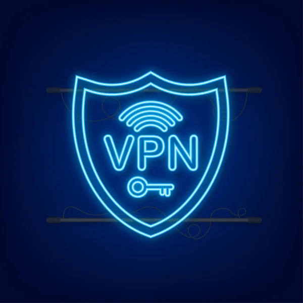 Conceito de conexão VPN segura. Visão geral da conectividade de rede privada virtual. Estilo néon. Ilustração do estoque vetorial — Vetor de Stock