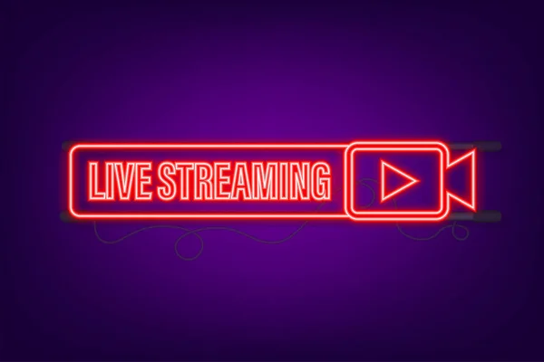 Logo live streaming. Icona al neon. Interfaccia di flusso. Illustrazione dello stock vettoriale — Vettoriale Stock