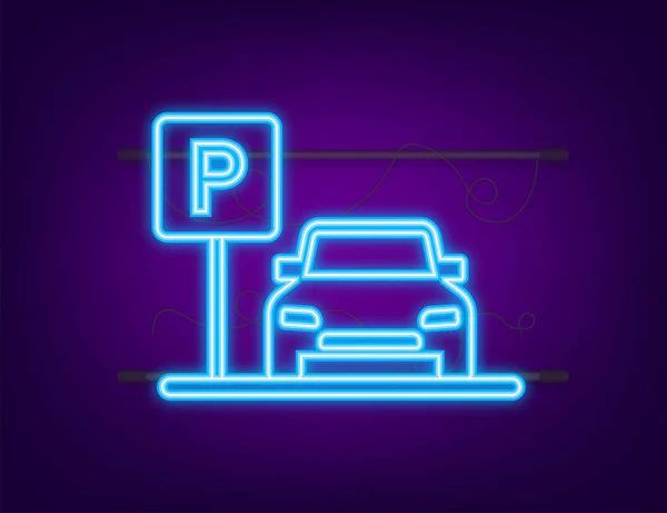 Vorlage mit Parkplätzen. Logo, Symbol, Etikett. Parken auf weißem Hintergrund. Neon-Symbol. Web element. Vektoraktiendarstellung — Stockvektor