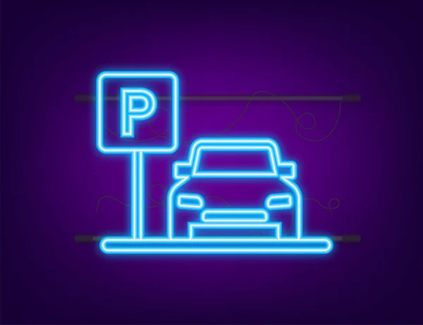 Modello con parcheggio. Logo, icona, etichetta. Parcheggio su sfondo bianco. Icona al neon. Elemento web. Illustrazione dello stock vettoriale — Vettoriale Stock