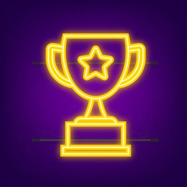 Trophy Cup Vector Flat Icon with star and laurel wreath. Neon icon. Vector illustration — Stock Vector