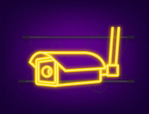 Ikoon met cctv op witte achtergrond. Neon icoon. Silhouet symbool. Camera icoon. Vectorillustratie — Stockvector