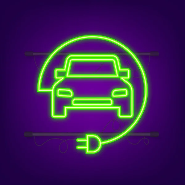 Electric vehicle charging station icon. Ev charge. Electric car. Neon icon. Vector illustration — Stock Vector