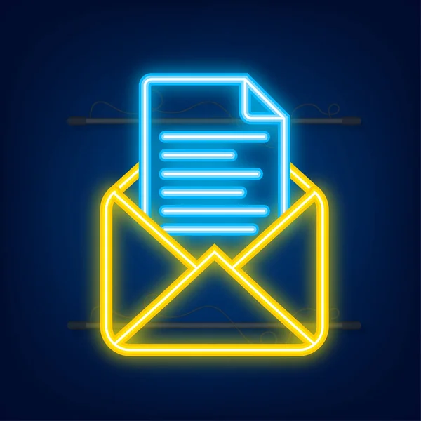 E-Mail-Symbol. Erinnerungskonzept für Nachrichten. E-Mail-Neon-Symbol. Vektoraktiendarstellung — Stockvektor