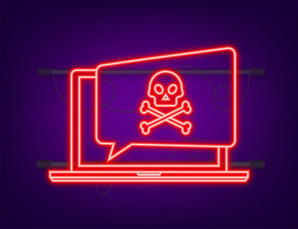 Cyberaanval. Neon icoon. Data Phishing met vishaak, laptop, internetbeveiliging. Voorraadillustratie van vectoren — Stockvector