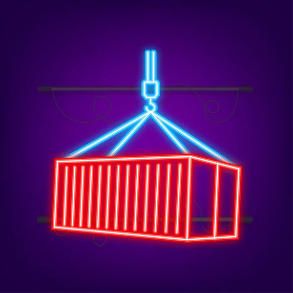 Rode lading Container Twintig en veertig voet. voor Logistiek en Vervoer. Neon stijl. Vectorvoorraad Illustratie — Stockvector