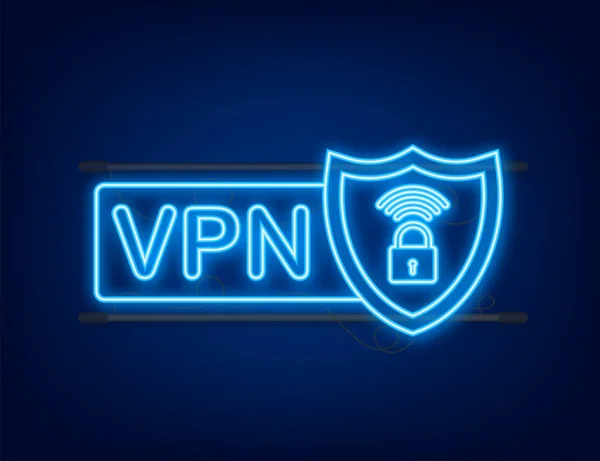 보안 VPN 연결 개념. 가상의 개인 네트워크 연결 개요. 네온 스타일. 벡터 주식 삽화 — 스톡 벡터