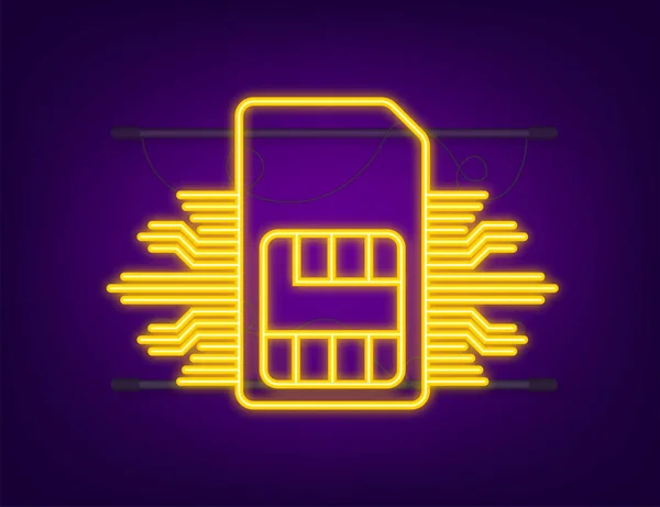 Mobiele mobiele telefoon simkaart chip. Neon icoon. Voorraadillustratie van vectoren — Stockvector