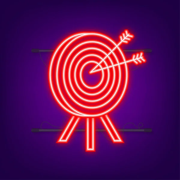 Ziel mit einem Pfeil-Icon-Konzept Marktziel. Neon-Symbol. Vektorillustration — Stockvektor