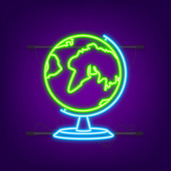 Globos da Terra. Ícone de néon plano do planeta Terra. Ilustração do estoque vetorial —  Vetores de Stock