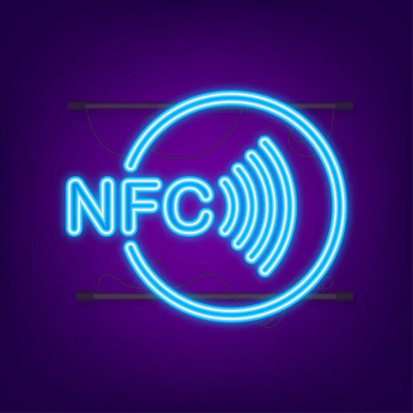 Ασύρματο σήμα πληρωμής χωρίς επικοινωνία. Εικονίδιο νέον. Τεχνολογία NFC. Εικονογράφηση διανύσματος — Διανυσματικό Αρχείο
