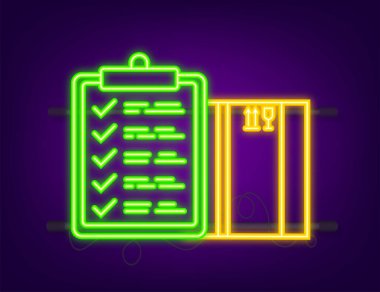 Teslimat Sitesi Afişi. Teslimat servisi uygulaması. Neon simgesi. Düz biçim vektör illüstrasyonu