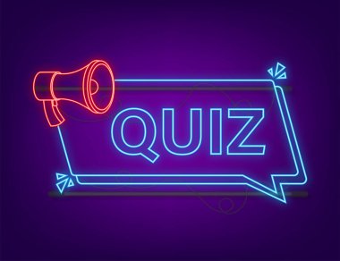 Megafon afişi - Sınav. Neon simgesi. Vektör stok illüstrasyonu