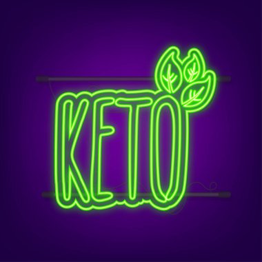 Ketogenik diyet işareti. Keto diyeti. Neon simgesi. Vektör illüstrasyonu