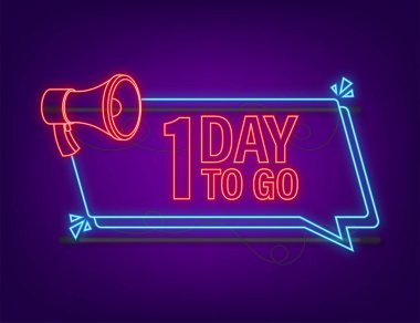 Megafon bayrağına 1 gün kaldı. Neon tarzı ikon. Vektör tipografik tasarımı. Vektör stok illüstrasyonu