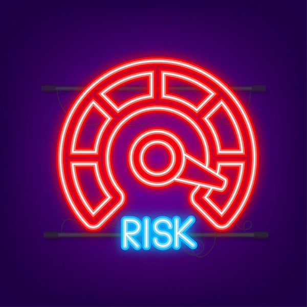 Risk icon on speedometer. Neon icon. High risk meter. Vector illustration — Stock Vector