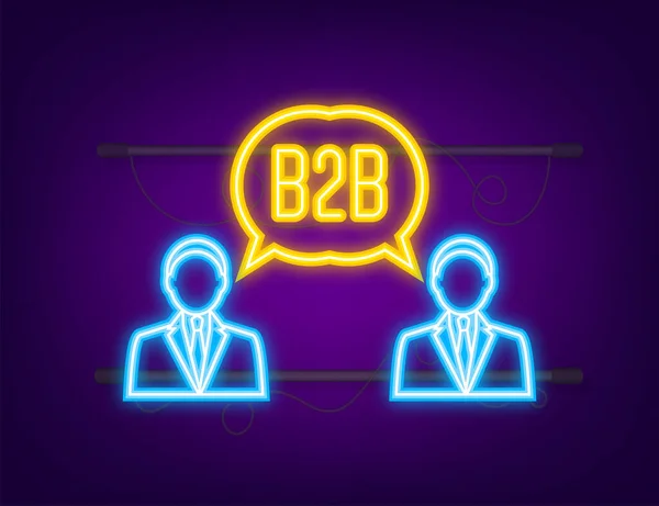 B2B-verkoper die producten verkoopt. Neon icoon. Business-to-business verkoop, B2B verkoopmethode. Vectorillustratie — Stockvector