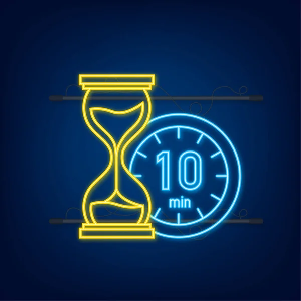 The 10 minutes, stopwatch vector neon icon. Stopwatch icon in flat style, timer on on color background. Vector illustration. — Stock Vector