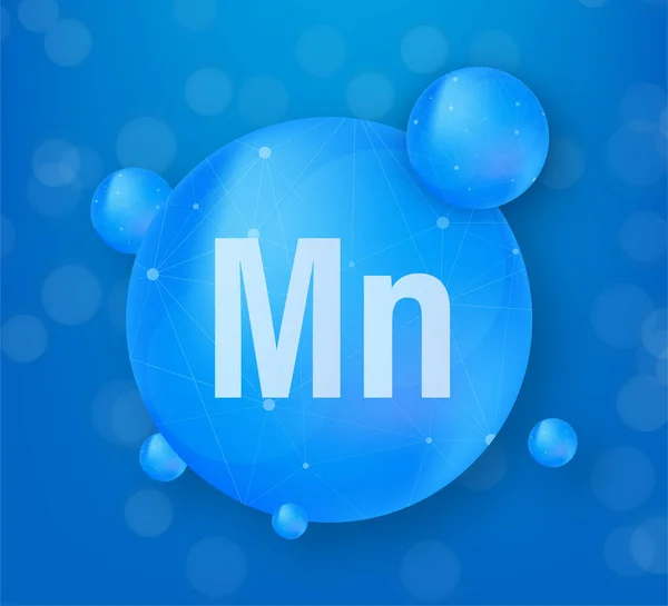 Mn mineral för medicinsk design. Manganum Mineralblått piller ikon. Illustration av vektorbeståndet — Stock vektor