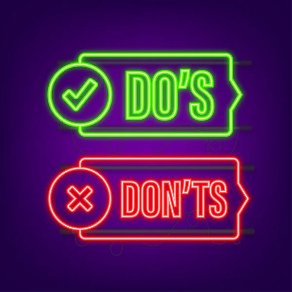 Do s and Don ts neon button. Flat simple thumb up symbol minimal round logotype element set. Vector illustration — Stock Vector