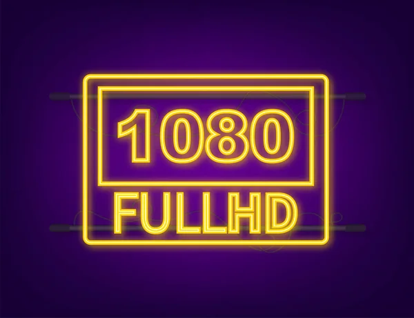 1080 teljes HD videó beállítás jel. Neon ikon. Vektorállomány illusztrációja. — Stock Vector