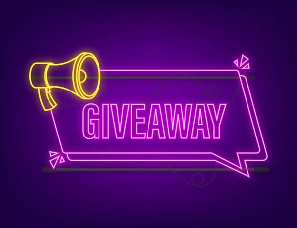Giveaway banner for social media contests and special offer. Neon icon. Vector stock illustration — Stock Vector