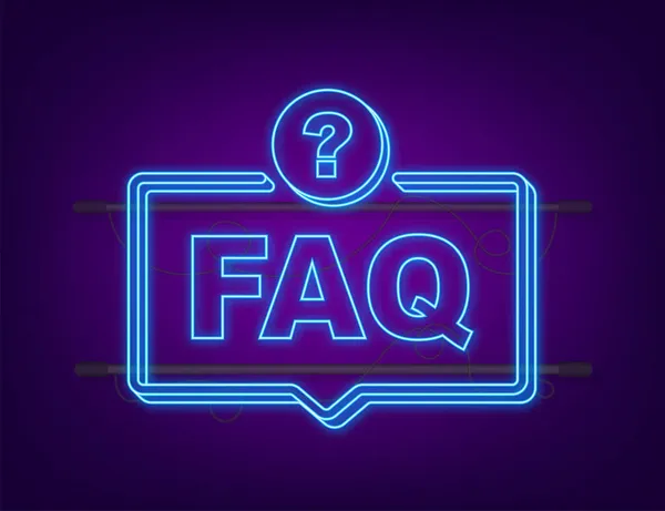 Foire aux questions FAQ bannière. Icône néon. Ordinateur avec icônes de question. Illustration vectorielle — Image vectorielle