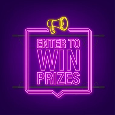 Megafon bayrağı, metin ile iş konsepti... Ödül kazanmak için giriş. Neon simgesi. Vektör stok illüstrasyonu