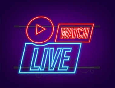 Rozet, simge, pul, logo izleyin. Neon simgesi. Vektör illüstrasyonu