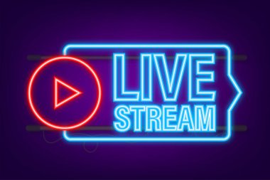 Canlı yayın logosu. Neon simgesi. Akış arayüzü. Vektör stok illüstrasyonu