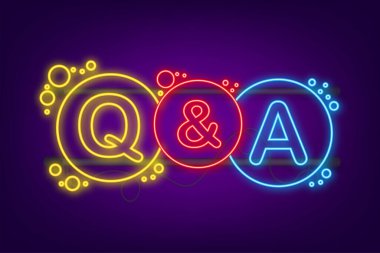 Soru ve Cevap Köpüklü Sohbet. Neon simgesi. Vektör stok illüstrasyonu