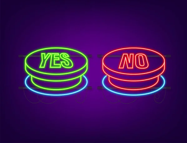 Yes and No button. Feedback concept. Positive feedback concept. Choice button neon icon. Vector stock illustration — Stock Vector